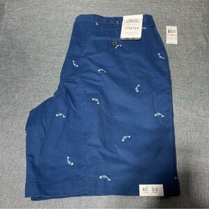 IZOD Advantage Fish Mens Sz 40 Shorts Navy Blue Knit Cotton 9.5 Inseam Bones New